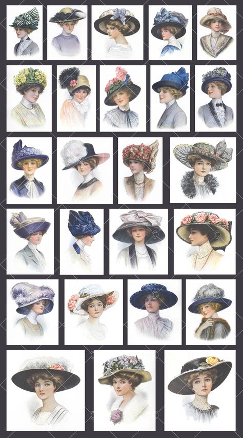 Vintage Portraits Ladies 25 JPG Romantic Ladies in Hats - Etsy Poland Victorian Hats Woman 1880, Edwardian Clothes, Hat Displays, Fashion Through The Decades, Edwardian Hat, Happy Hat, 1910s Fashion, Victorian Hats, Old Outfits