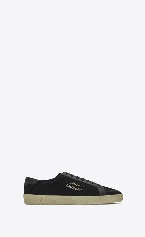 COURT CLASSIC SL/06 embroidered sneakers in canvas and smooth leather | Saint Laurent | YSL.com Saint Laurent Sneakers, Embroidered Sneakers, Mid Top Sneakers, Saint Laurent Paris, Small Leather Goods, Smooth Leather, Amazing Women, Yves Saint Laurent, Slip On Sneaker