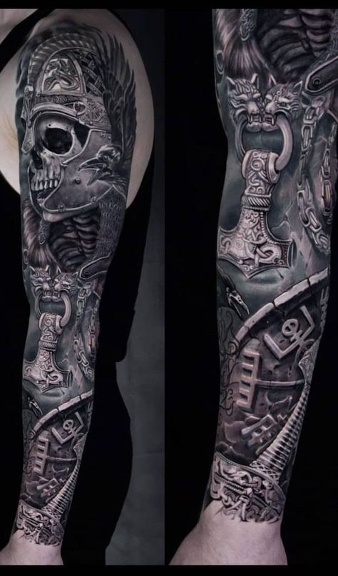 Celtic Sleeve Tattoos, Viking Tattoos For Men, Shoulder Armor Tattoo, Viking Warrior Tattoos, Warrior Tattoo Sleeve, Norse Mythology Tattoo, Viking Tattoo Sleeve, Blackpool England, Armor Tattoo