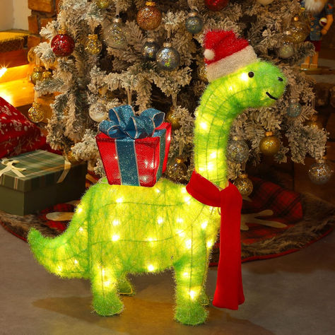 follow " Partyofcardis" @ instagram Decor With Lights, Christmas Net Lights, Outdoor Yard Decor, Box Decorations, Dinosaur Light, Green Tinsel, Reindeer Lights, Christmas Garden Decorations, Penguin Decor