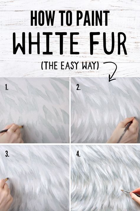 This is the easiest way to paint white fur with acrylic paints. A great art tutorial for both beginner and experienced artists. Learn how to paint detailed and realistic white fur! White Dog Painting Acrylic, How To Paint Animal Fur, Raja Raja Cholan King Hd Wallpaper, How To Color Fur, How To Paint Fur, Dog Paintings Acrylic Easy, Watercolor Fur, Fur Wall, White Cat Painting