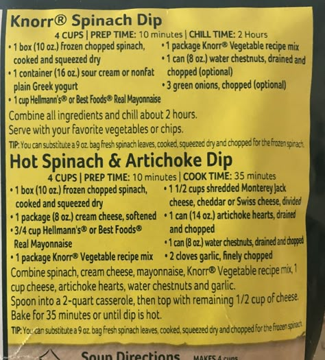 Spinach Dip Recipes, Knorr Vegetable Dip, Knorr Spinach Dip, Hot Spinach Dip, Spinach Artichoke Dip Recipe, Spinach Dip Recipe, Delicious Dips Recipes, Artichoke Dip Recipe, Artichoke Recipes