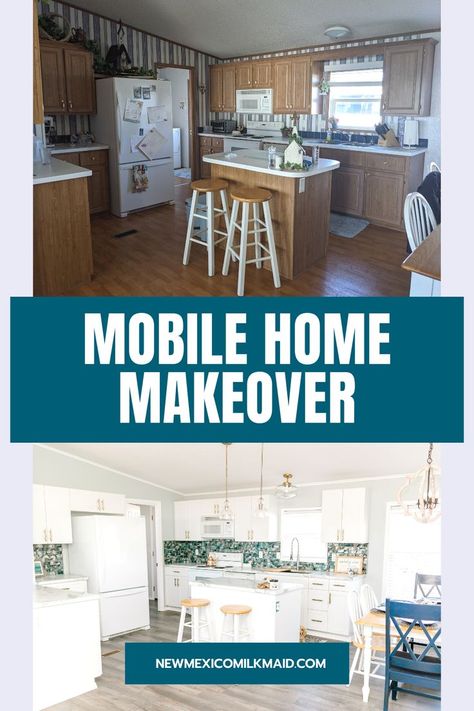 1980s Mobile Home Remodel, Updated Mobile Home, Mobile Home Kitchen Makeover, Doublewide Mobile Home Renovations, Remodeled Mobile Homes, Renovated Trailer, Trailer House Remodel, Home Finishes, Double Wide Remodel