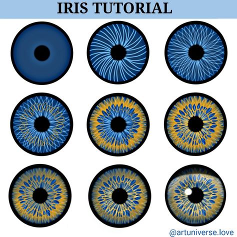 Iris Eyes Drawing, Iris Colors Eye, Iris Patterns Eye, How To Paint Iris Eye, How To Paint An Eyeball, Eye Iris Painting, Iris Art Eye, Iris Eye Art, Eyes Digital Art Tutorial