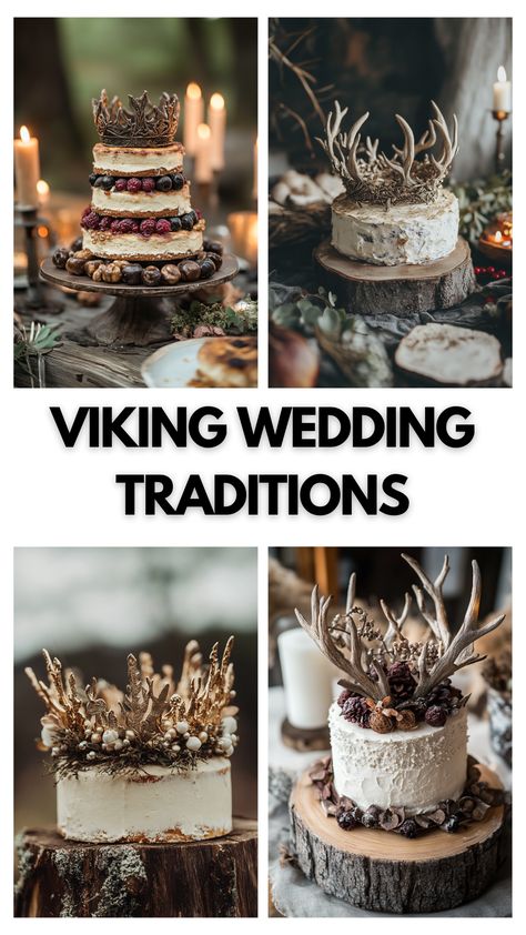 Viking bridal crown and rustic cake topper with Nordic wedding décor Viking Wedding Traditions, Viking Style Wedding, Viking Feast, Norse Wedding, Ritual Ideas, Nordic Wedding, Pagan Wedding, Viking Wedding, Viking Culture