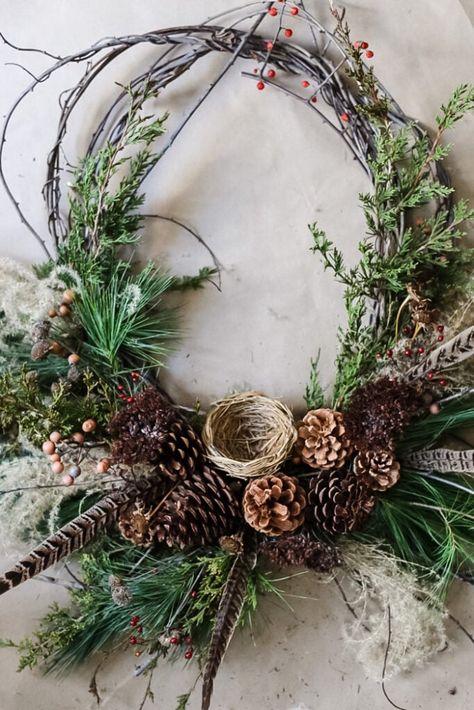 Natural Wreath Ideas, Winter Grapevine Wreath, Natural Wreaths, Natural Wreath, A Walk In The Woods, Diy Christmas Wreaths, Large Wreath, Diy Upcycle, Rustic Wreath