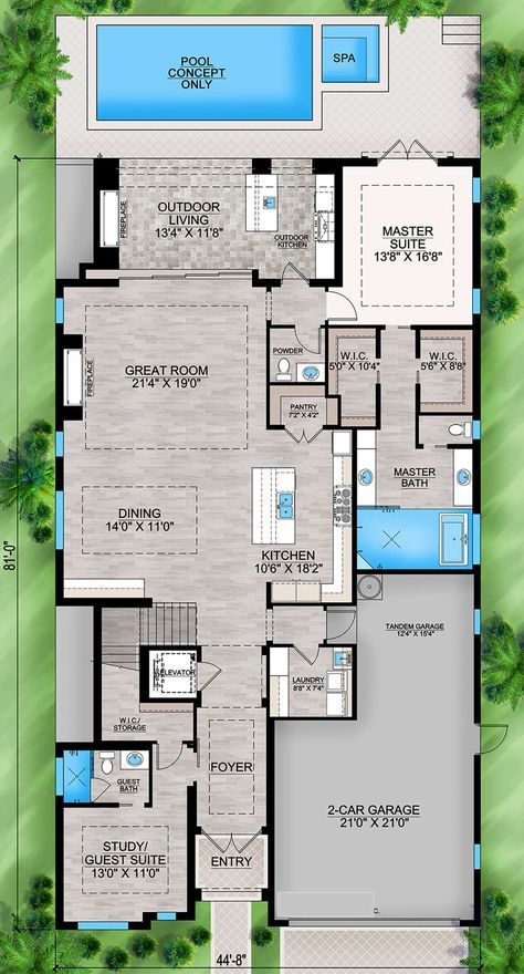 Coastal Plan: 4,039 Square Feet, 5 Bedrooms, 5.5 Bathrooms - 207-00125 Small Pool House Ideas Floor Plans, Coastal House Layout, Meditarian House, House Plans With Pool, Modern Beach House Plans, Luxury House Floor Plans, Luxury Floor Plans, 3d Floor Plans, Coastal House Plans