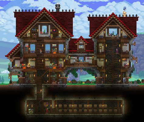 Terraria Interior Design, Terraria Window Design, Terraria Dynasty House, Terraria Houses Ideas, Terraria Cottage, Cute Terraria Houses, Terraria Stairs, Terraria Hellevator Design, Terraria Builds Ideas