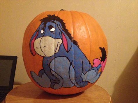 Eeyore Pumpkin, Eeyore Pumpkin Painting, Pooh Bear Pumpkin Painting, Painted Pumpkins Disney, Winnie The Pooh Pumpkin Painting, Disney Pumkin Painting, Eeyore Halloween, Eeyore Canvas Painting, Disney Pumpkin Painting