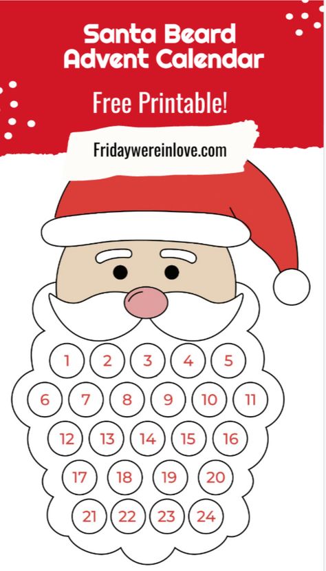 Make Christmas magical with this Santa Beard Countdown printable! It’s a festive Santa face template that doubles as an advent calendar, allowing kids to add to Santa’s beard each day. A perfect way to celebrate the holiday countdown together, this printable advent calendar is a joyful craft to share. Countdown To Christmas For Kids, Christmas Count Down, Santa Face Template Free Printable, Santa Face Template, Santa Beard Countdown, Santas Beard Advent Calendar, Santa's Beard Countdown, Countdown To Christmas Sign, Santa Advent Calendar