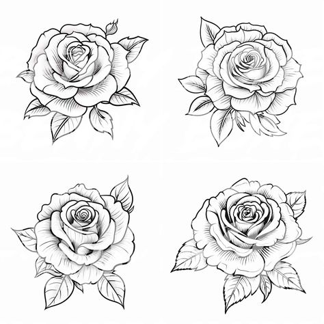 Rose And Sunflower Tattoo Stencil, Hand Tattoos For Women Unique Crown And Rosas, Good Shoulder Tattoos, Detailed Tattoo Stencil, Rose Tattoo Stencil Outline Men, Bloomed Rose Tattoo, Pinky Pie Tattoo, 4 Roses Tattoo Design, Free Tattoo Stencils