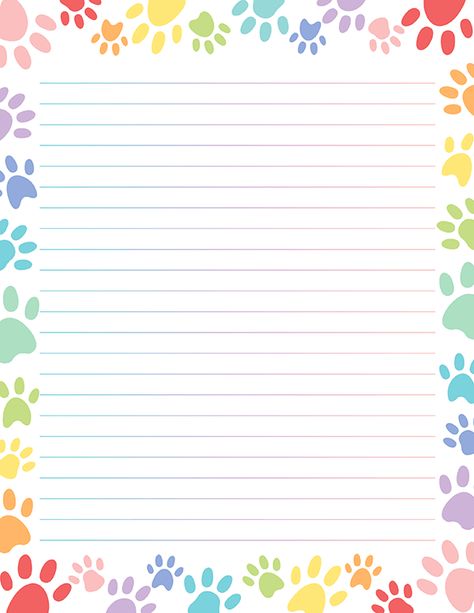 Free printable pastel paw print stationery in JPG and PDF formats. The stationery is available in lined and unlined versions. Download it at https://museprintables.com/download/stationery/pastel-paw-print/ Cute Letter Paper, Border Paper Printable, Free Printable Stationery Paper, Free Writing Paper, Stationary Printable, Printable Lined Paper, Colorful Stationery, Writing Paper Printable Stationery, Free Printable Stationery