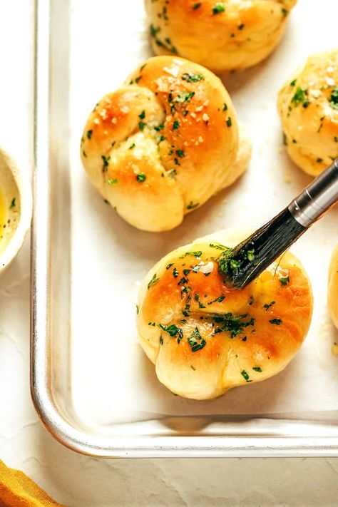 Garlic Knots Recipe | Gimme Some Oven Roasted Garlic Recipes, Garlic Balls, Garlic Knot, Roasted Garlic Recipe, Garlic Knots Recipe, Homemade Buttermilk Biscuits, Savory Sides, Garlic Knots, Gimme Some Oven