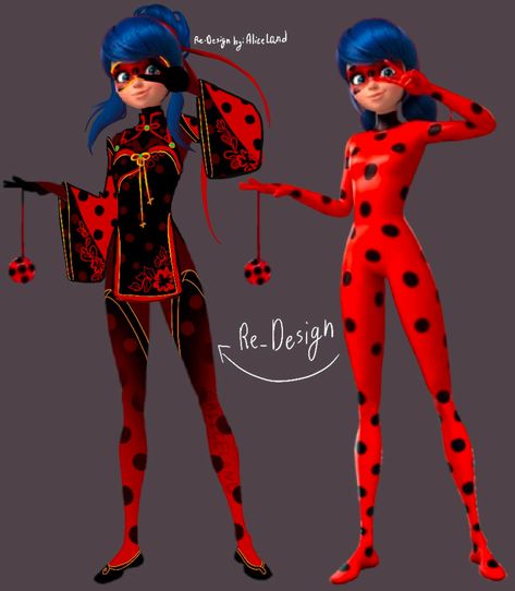 Ladybug And Cat Noir Redesign, Miraculous Ladybug Outfit Design, Ladybug Redesign Fanart, Miraculous Ladybug Costume Redesign, Rena Rouge Redesign, Kwami Swap Miraculous Ladybug, Ladybug Suit Redesign, Akumatized Oc, Cat Noir Redesign