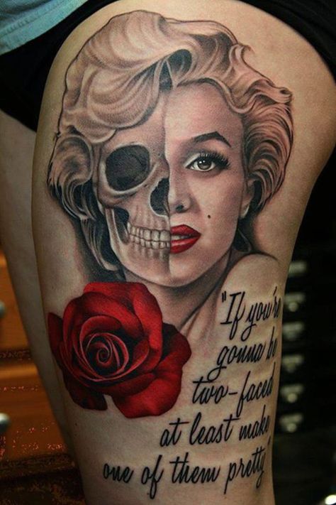 Marilyn Monroe Quote Tattoos | Tattoo Ideas, Artists and Models Pretty Skull Tattoos, Skull Face Tattoo, Girly Skull Tattoos, Monroe Tattoo, Skull Tattoo Designs, Marilyn Monroe Tattoo, Feminine Skull Tattoos, Tiger Tattoo Design, Sugar Skull Tattoos