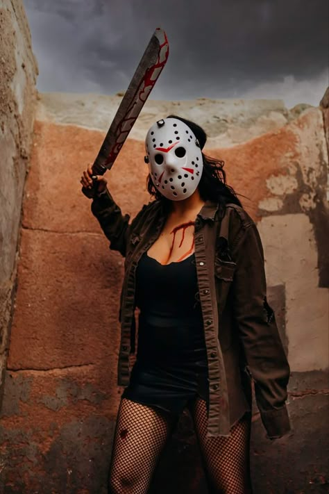 Female Slasher Costume, Jason Woman Costume, Hot Jason Costume, Jason Female Costume, Jason Voorhees Womens Costume, Horror Female Costumes, Jason Friday The 13th Costume, Female Jason Voorhees, Jason Women Halloween Costume