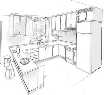 Small Kitchen Design Layout, Interior Design Sketchbook, Kitchen Remodel On A Budget, Design Kitchen Ideas, Kitchen Drawing, Desain Pantry, Kitchen Layout Plans, Small Kitchen Layouts, Kitchen Ideas Modern