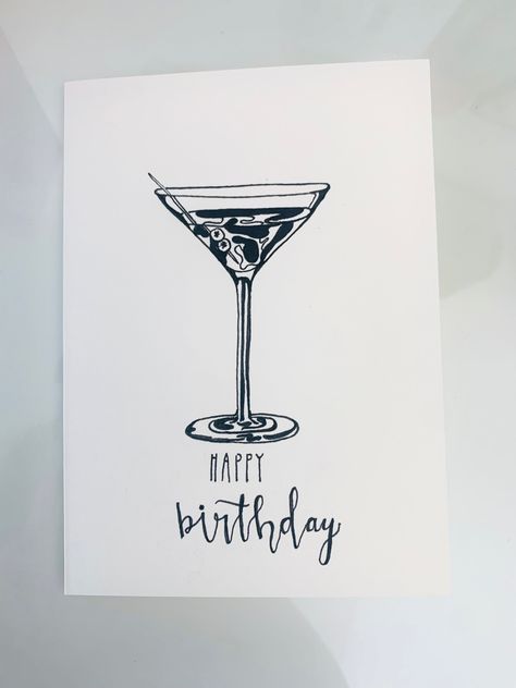 Birthday Card 22 Years, 21st Card Ideas, Hand Drawn Bday Cards, 21st Bday Cards Diy, Birthday Card 21st Birthday, 21st Bday Card Ideas, Line Art Birthday Card, 21 Birthday Card Ideas Handmade, 18th Bday Card Ideas