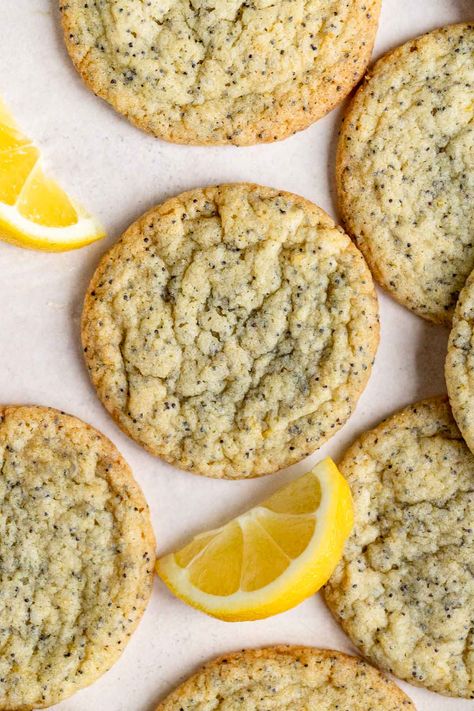 Lemon Poppy Seed Cookies - Bakes by Brown Sugar Lemon Poppy Seed Desserts, Lemon Chia Cookies, Lemon Poppyseed Shortbread Cookies, Lemon Poppyseed Cookies Crumbl, Lemon Poppy Cookies, Lemon Poppy Seed Recipes, Poppy Seed Baking, Lemon Oat Cookies, Lemon Poppyseed Desserts