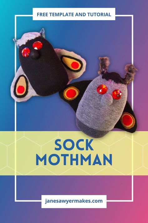 A stuffed sock craft that resembles the humanoid cryptid mothman from West Virginia. Cryptid Halloween Decor, Cryptidcore Activities, Cryptid Party Ideas, Mothman Crafts, Cryptid Birthday Party, Cryptid Crafts, Cryptid Party, Halloween Crafts For Teens, Cryptid Club