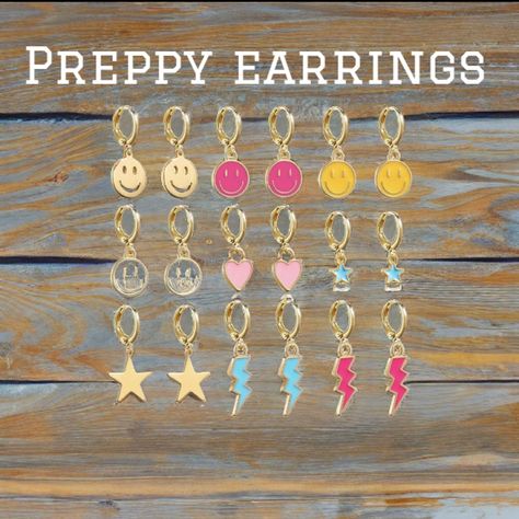 Preppy earrings Preppy Earrings, Earrings Pack, Pendants Gold, Hoop Dangle Earrings, Preppy Jewelry, Y2k Preppy, Earrings Trendy, Happy Smile, Lightning Bolt