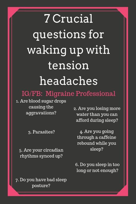 7 Crucial Questions for waking up with tension headaches [Infographic] Tension Headache Stretches, How To Help Tension Headaches, Tension Headache Remedies, Tension Migraine, Relieve Tension Headache, Caffeine Withdrawal, Sleep Posture, Bad Headache, Neck Problems