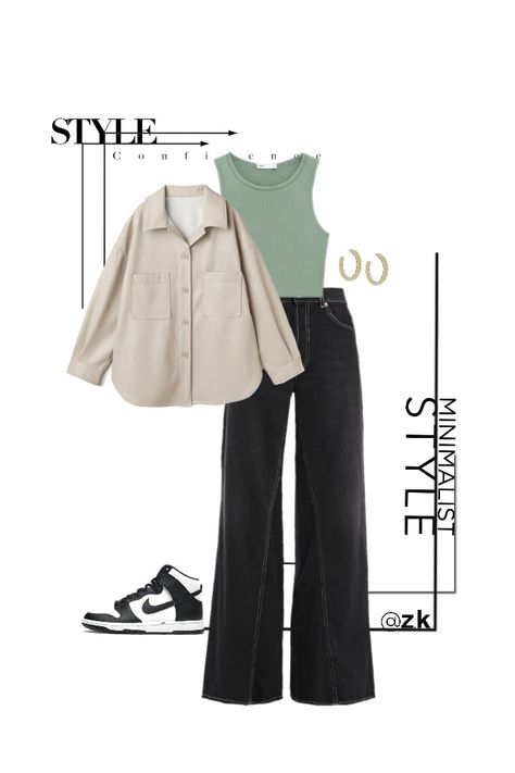 Style Astethics, Combyne Outfit Ideas, Outfit Astethics, Black And Green Outfit, Combyne Outfit, Green Top Outfit, Fest Outfits, Beige Shirt, Black Jeans Outfit