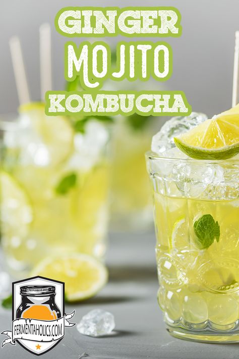 Ginger Kombucha Recipe, Kombucha Flavors Recipes, Peach Kombucha, Ginger Mojito, Kombucha Recipes, Kombucha Drink, Kombucha Starter, Kombucha Flavors, Kombucha Scoby