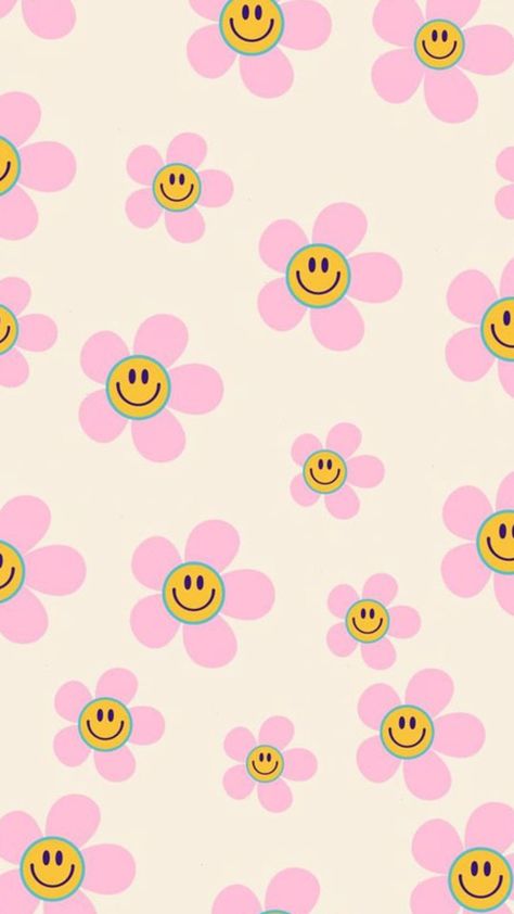 Smiley Wallpapers Iphone Aesthetic, Smiley Flower Wallpaper, Happy Face Wallpaper Aesthetic, Preppy Wallpaper Ideas, Ipad Backgrounds Aesthetic, Smiley Wallpapers, Pink Preppy Wallpaper, Flower Smiley Face, Iphone Aesthetic Wallpaper