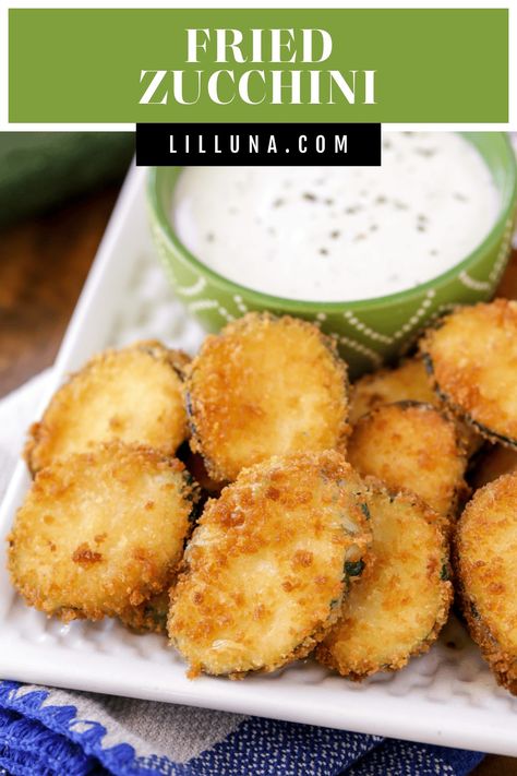 Restaurant-style fried zucchini is a family favorite! It's simply addicting, especially dipped in ranch or marinara. #friedzucchini #friedzucchinirecipe #zucchini #fried Fried Zucchini Recipes, Fried Zucchini, Bake Zucchini, Homemade Ranch, Zucchini Fries, Favorite Appetizers, Easy Delicious Recipes, Zucchini Recipes, Appetizer Dips