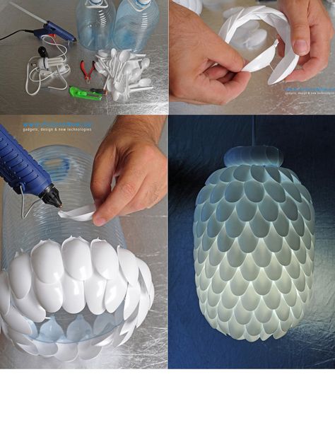 DIY Spoon Lamp, made from plastic spoons and bottle became the winner in "Ecology and Design" nomination of the «FutureNow» magazine in 2010. Spoon Lamp is a successful experiment of using materials, complex for processing and recycling, as well as an excellent example of how to turn ordinary items into design object. Easy DIY Project! Read More Here... http://www.futurenow.su/en/view_article/152/ Plastic Spoon Lamp, Spoon Lamp, Recycler Diy, Plastic Spoon Crafts, Sansevieria Plant, Spoon Crafts, Diy Lampe, Diy Projektit, Pola Amigurumi