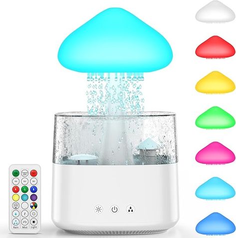 Amazon.com: Cloud Humidifiers 450ML Water Drip Mushroom Humidifiers with Remote Control 7 Colors Mood Light Air Humidifier Raindrop Humidifiers for Bedroom : Home & Kitchen Drip Mushroom, Cool Humidifier, Best Humidifier, Calming Sounds, Water Drip, Cloud Lights, Xmas List, Humidifiers, No Rain