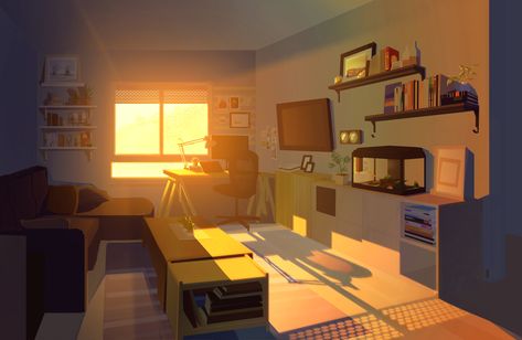 Living Room Concept Art, Digital Art Lighting, Light Studies, Interior Concept Art, Environment Painting, Indoor Bonsai, Color Script, Surreal Artwork, Ambience Lighting