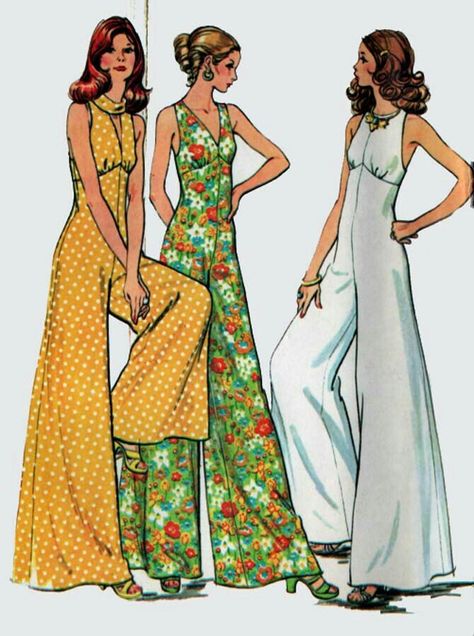 Moda Z Lat 70., 1970s Jumpsuit, 70s Mode, 70s Jumpsuit, 70s Sewing Patterns, Fashion Design Inspiration, Jumpsuit Pattern Sewing, Fashion 1970s, Fashion 70s