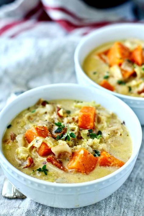 Sweet Potato Cabbage Soup, Cabbage Sweet Potato Soup, Cabbage Sweet Potato Recipes, Savoy Cabbage Soup, Cabbage And Sweet Potato Recipes, Savoy Cabbage Recipes, Cabbage Sweet Potato, Misfit Market, Sunday Soup