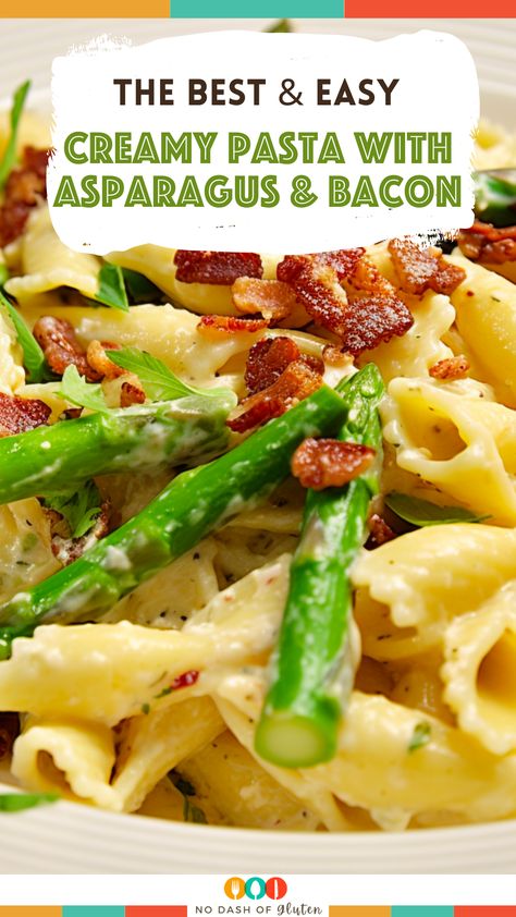 Creamy Pasta with Asparagus and Bacon Creamy Asparagus Bow Tie Pasta, Asparagus And Bacon Pasta, Creamy Pasta And Asparagus, Creamy Asparagus Bacon Gnocchi, Creamy Pasta With Asparagus And Bacon, Bacon Asparagus Pasta, Creamy Pasta With Asparagus, Bow Tie Pasta Recipes, Asparagus Pasta Recipes