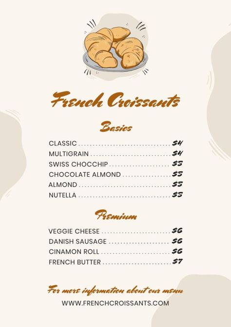 Hand-drawn French Croissants Menu French Menu Design, French Croissants, French Croissant, Brand Kit, Start Now, Menu Template, Menu Cards, Menu Design, Free Graphic Design