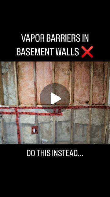 ASIRI Designs on Instagram: "Continuing Monday's discussion about vapor barriers, perhaps one of the worst places you can install a polyethylene vapor barrier is on framed basement walls. All you're doing is just trapping moisture that gets into the wall cavity, but it's even worse. We don't get the benefit of being able to drive through the below grade basement walls since the soils are always pretty much damp, and because there's usually damp proofing on the basement walls. You're basically creating a diaper for the basement walls, and eventually water is going to get inside and right away the framing, you might notice some musty smells or mold, and eventually it'll need to be remediated. We can control condensation on our basement walls by installing taped rigid foam boards, closed cell Covering Unfinished Basement Walls, How To Frame Basement Walls, Basement Wall Insulation, Basement Wall Ideas Without Drywall, Unfinished Basement Wall Ideas, Mold In Basement, Waterproofing Basement Walls, Insulating Basement Walls, Basement Wall Panels