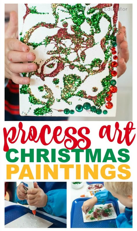 Xmas Process Art, Christmas Paintings Preschool, Christmas Art Activities For Preschool, Christmas Gift Idea From Preschoolers, Christmas Art Projects For Preschoolers Parent Gifts, Early Childhood Christmas Crafts, Ece Christmas Ideas, Canvas Preschool Christmas Art, Christmas Process Art For Preschool