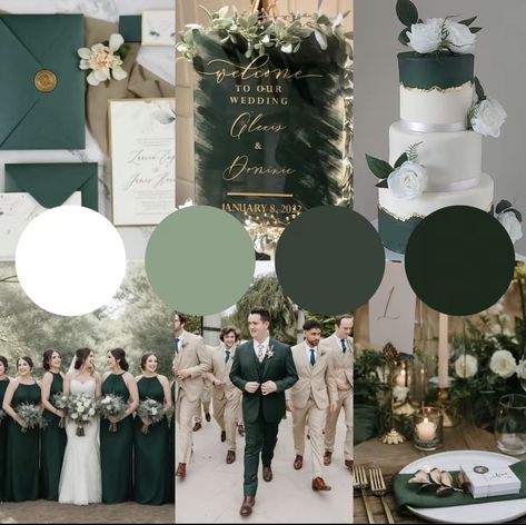 December Wedding Green, Matcha Green Wedding Theme, Green Tone Wedding, Dark Green Wedding Color Palette, Forest Green Wedding Theme Color Palettes, Forest Green Wedding Theme Rustic, Forest Wedding Colors Palette, Hunter Green Wedding Colors, Emerald Green Wedding Palette