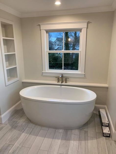 Bathroom Ideas Free Standing Bath Freestanding Bathtub, Bathroom Window Above Tub, Free Standing Tub Faucet Ideas, Stand Alone Bath Tub Bathroom Ideas, Wall Behind Free Standing Tub Ideas, Soaking Tub Small Bathroom, Soaker Tub Faucet, Window Over Bathtub, Freestanding Tub Ideas