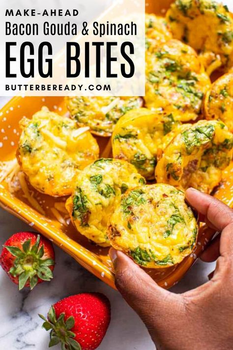 Egg Bites For A Crowd, Bacon And Gouda Egg Bites, Bacon Gouda Egg Bites Scooters, Scooters Bacon Gouda Egg Bites, Bacon Gouda Egg Bites, Spinach Egg Bites, Eggs Bites, Brunch Casseroles, Bacon Egg Bake