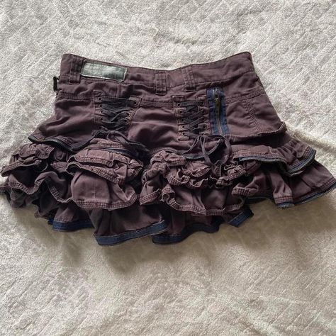 ☆ Vintage River Island ruffle mini skirt. Extremely... - Depop Vinted Clothes, Frilly Skirt, Cool Buttons, Ruffle Mini Skirt, Y2k Denim, Aesthetic Pfp, Mall Goth, Hard To Find, No Frills