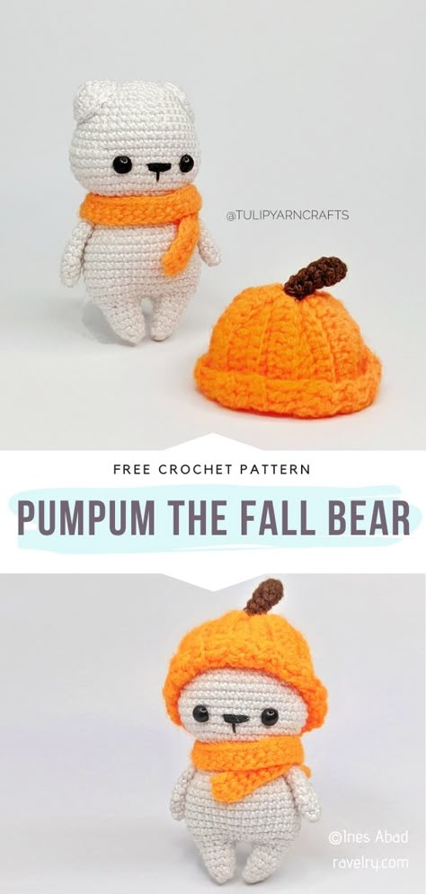 Fall Crochet Patterns Easy, One Hour Amigurumi, Crochet Autumn Patterns Free, Crochet Hat For Amigurumi, Funny Amigurumi Free Crochet, Fall Free Crochet Patterns, Winter Amigurumi Free Pattern, Impkins Crochet, Free Crochet Patterns Fall