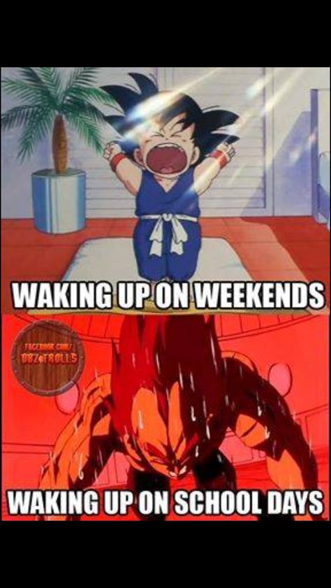 Weekend vs school day Rabbit People, Dbz Funny, Dbz Memes, Funny Naruto Memes, Funny Dragon, Funny Yugioh Cards, Dragon Ball Painting, Dragon Ball Super Artwork, Anime Dragon Ball Goku