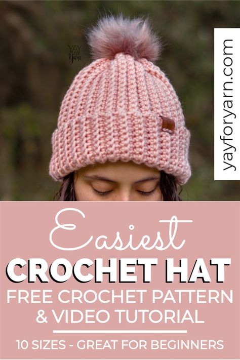 1 Skein Crochet Hat Pattern Free, Beginner Hat Crochet Pattern, Stretchy Crochet Hat, 1 Hour Crochet Beanie Pattern Free, Crocheting A Hat For Beginners, Crotchet Beanies Women, Easy Winter Hat Crochet Pattern, Simple Crochet Hats Free Pattern, One Hour Crochet Hat