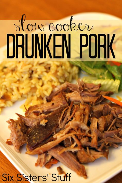 Slow Cooker Drunken Pork on MyRecipeMagic.com #slowcooker #pork #sixsistersstuff Drunken Pork Chops, Pork Ideas, Pork Carnitas, Crockpot Pork, Crockpot Dishes, Crock Pot Slow Cooker, Think Food, Crock Pot Cooking, White Meat