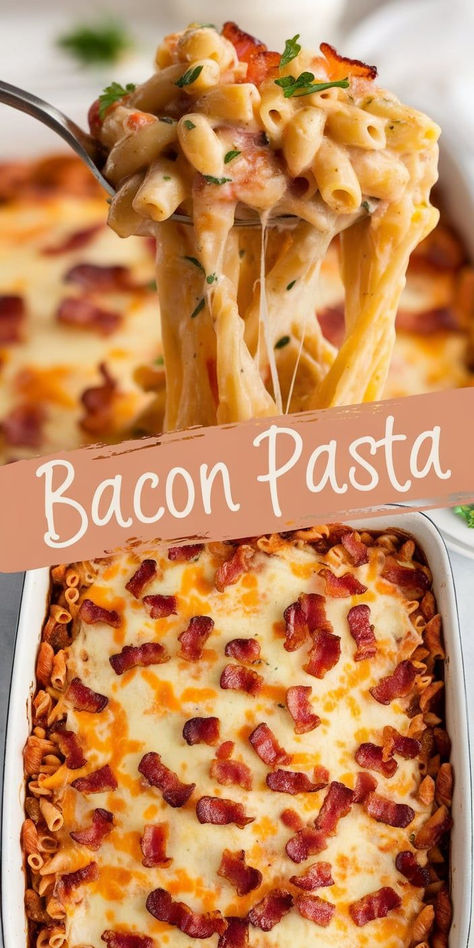 This Bacon Pasta is the ultimate comfort food! A delicious blend of crispy bacon, savory sauce, and perfectly cooked pasta for a quick and satisfying meal. Quick And Easy Dinner Recipes With Bacon, Supper Recipes With Bacon, Dinners With Bacon, Meals With Bacon, Dinner With Bacon, Bacon Dinner Recipes, Bacon Alfredo Pasta, Creamy Bacon Pasta, Bacon Pasta Recipes