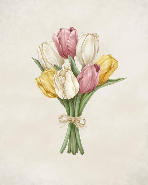 Canvas Dashboard, Dashboard Aesthetic, Natural History Illustration, Bouquet Illustration, History Illustration, Scrapbook Images, Tulip Painting, Tulips Art, Tulip Bouquet