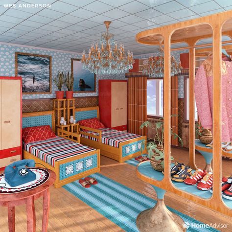 Fantasy Bedrooms, Wes Anderson Decor, Movie Bedroom, Pink Restaurant, Pastel Bedroom, Fantasy Bedroom, Bedroom Drawing, Design Your Bedroom, Sofia Coppola